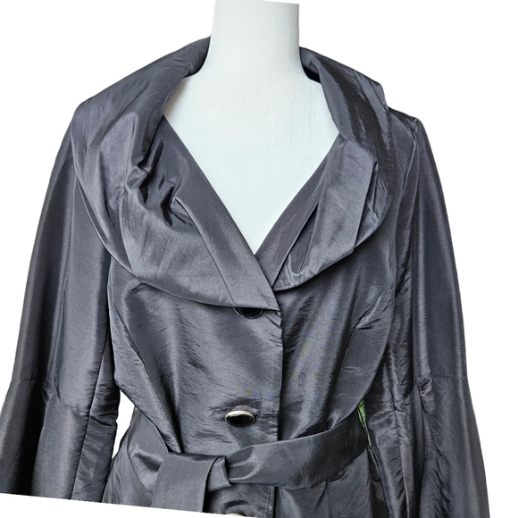 Spanner evening formal event cocktail black jacket blouse with sash shiny 12 - Picture 5 of 15